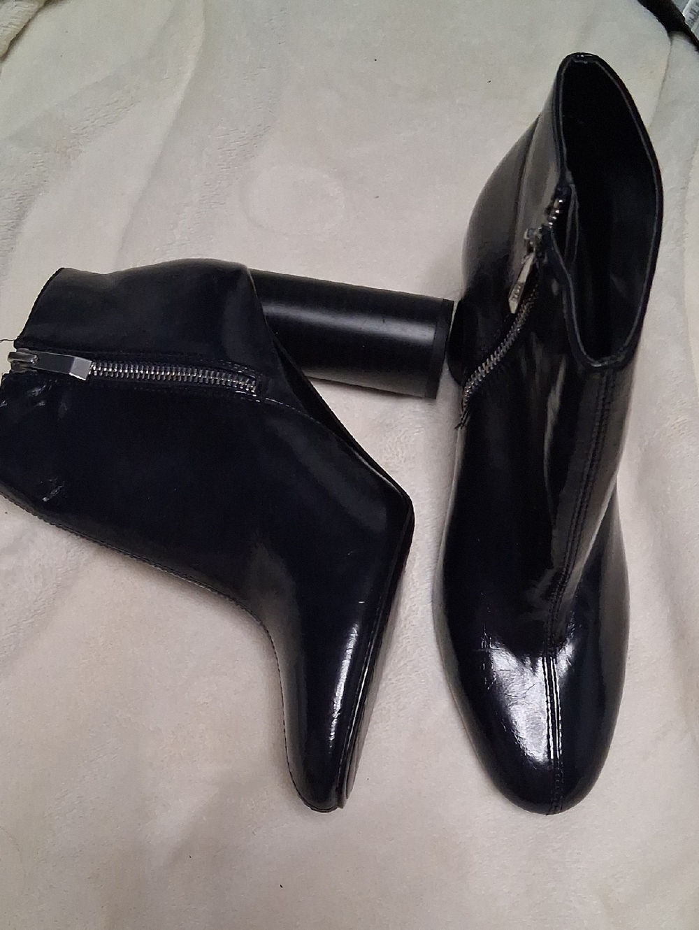 Zara Black Patent Leather Ankle Booties with Side Zipper